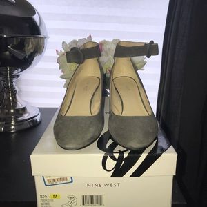 Gray Nubuck Nine West Ankle Strap Shoes